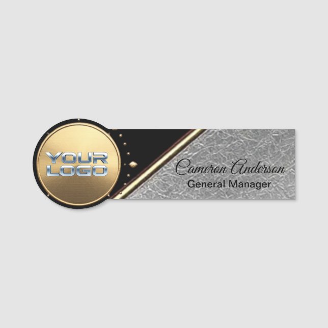 Premium Black Gold Textured Silver Name Tag (Front)