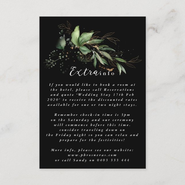 Premium Black Leafy Botanical Eucalyptus Greenery Enclosure Card (Front)