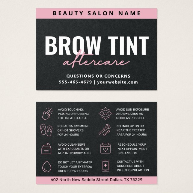 Premium Black Luxury Eyebrow Tint Aftercare Card  (Front & Back)