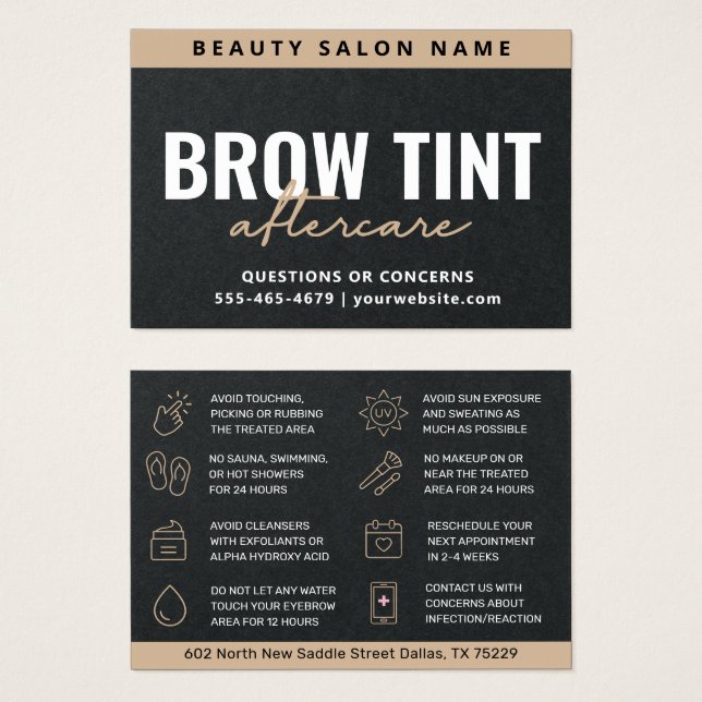 Premium Black Luxury Eyebrow Tint Aftercare Card  (Front & Back)