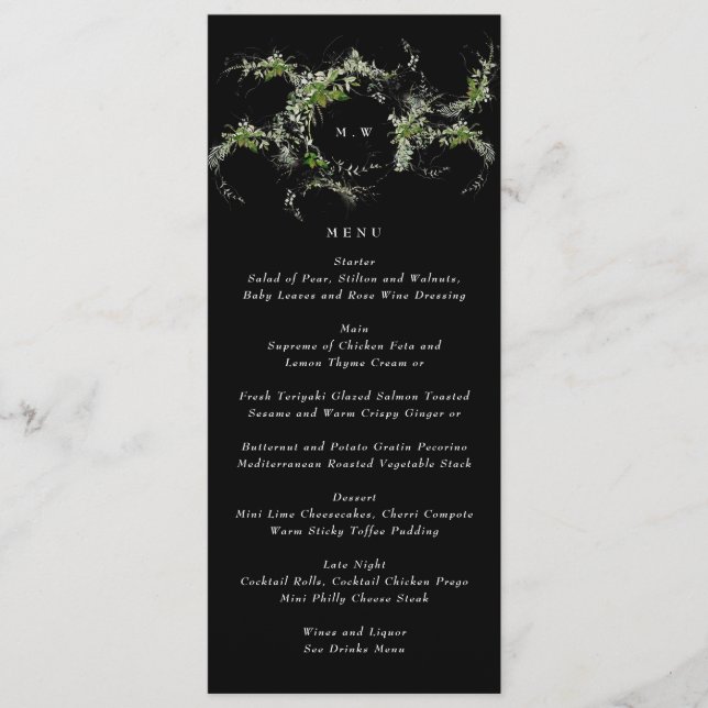 Premium Black Monogram | Eucalyptus Wreath Wedding Menu (Front)
