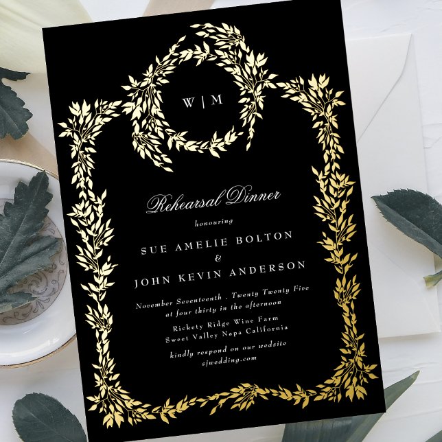 Premium Black Monogram Gold Crest Rehearsal Dinner (Creator Uploaded)