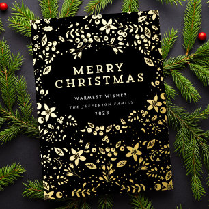 Premium Black Onyx Gold Merry Christmas Florals