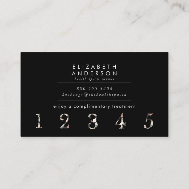 Premium Black Pampas Grass Floral Slate Marble Loyalty Card (Back)