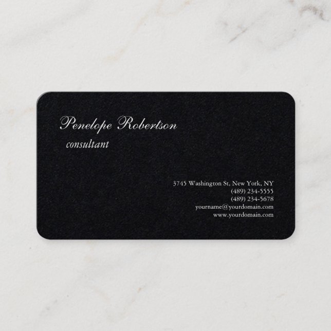 Premium Black Plain Minimalist Classical Design Business Card (Front)