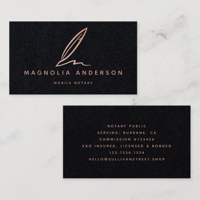 Premium Black Rose Gold Foil Quill  Business Card (Front/Back)