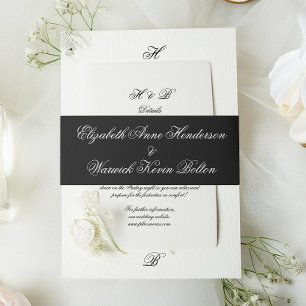 Premium Black Tuxedo Monogram Calligraphy Wedding Invitation Belly Band