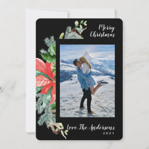 Premium Black Watercolor Festive Reds Greens Photo Holiday Card