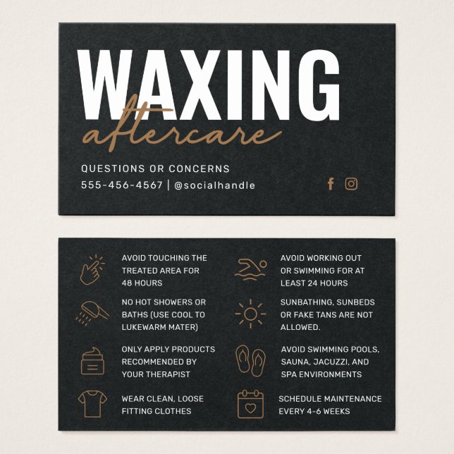 Premium Black Waxing Aftercare Card Hair Removal (Front & Back)