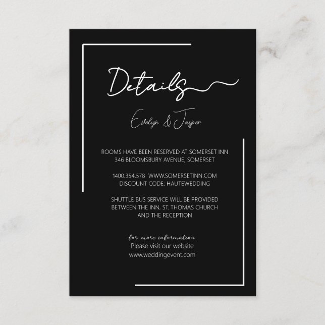 Premium Black Wedding Event Details  Enclosure Card (Front)