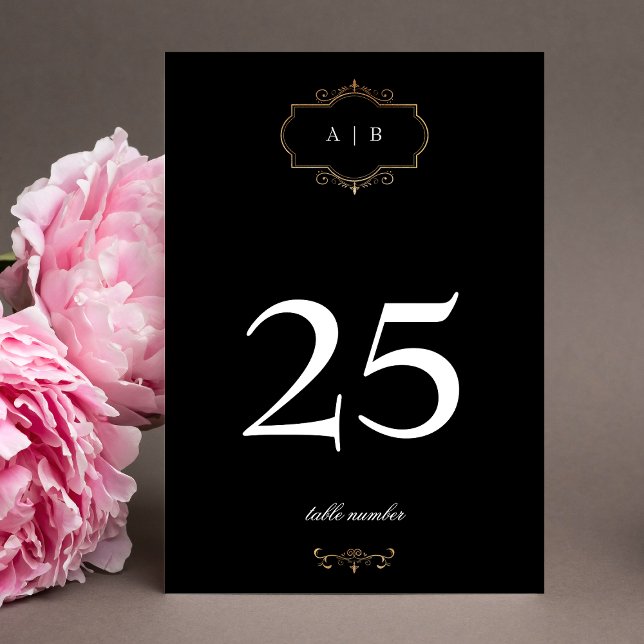 premium black white classic gold monogram wedding table number (Creator Uploaded)