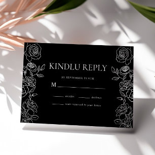 Premium Black & White French Roses Wedding RSVP Card