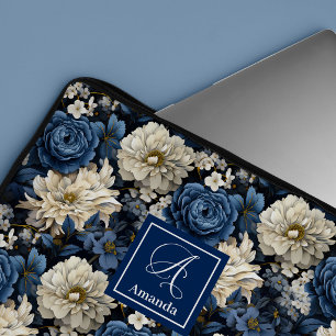 Premium Blue and White Flowers Elegant Laptop Case