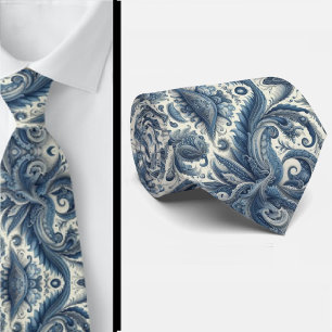 Premium Blue and White Paisley Neck Tie