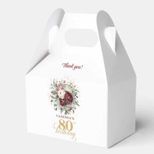 Premium Blush Burgundy 80th Birthday Favour Box (Premium Blush Burgundy 80th Birthday Favor Box)