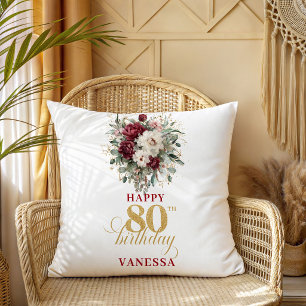 Premium Blush Burgundy 80th Birthday Pillow