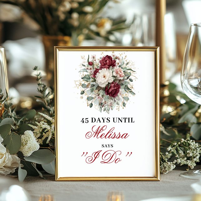 Premium Blush Burgundy Countdown Sign Poster (Premium Blush Burgundy Countdown Sign Poster)