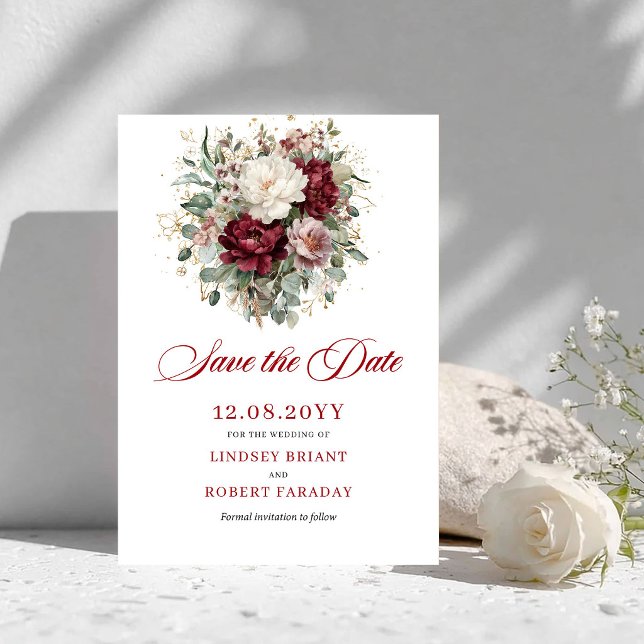 Premium Blush Burgundy Floral Save The Date (Premium Blush Burgundy Floral Save The Date)