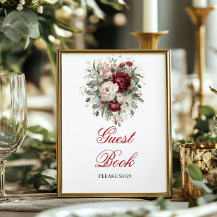 Premium Blush Burgundy Guest Book Poster Sign