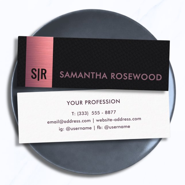 Premium Brushed Pink Monogram Black Leather  Mini Business Card (Creator Uploaded)