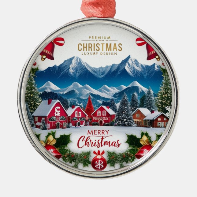 Premium Christmas Village Round Ornament  (Front)