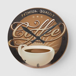 Premium Coffee and Coffee Cup Round Clock
