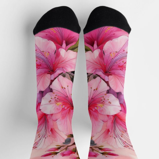 Premium Crew Socks - Pink Azaleas (Top)
