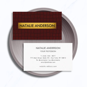 Premium Crocodile Texture Burgundy & Gold  Business Card