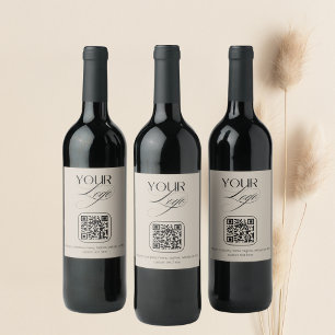 Premium Custom Text Pastel Vanilla QR Code Logo Wine Label