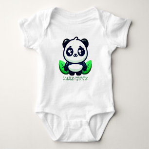 Premium Cute Panda And Leaves Baby Bodysuit