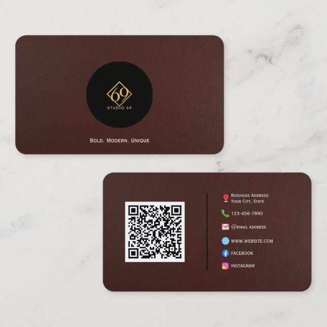 Premium Dark Brown Leather Business Card (Front/Back)