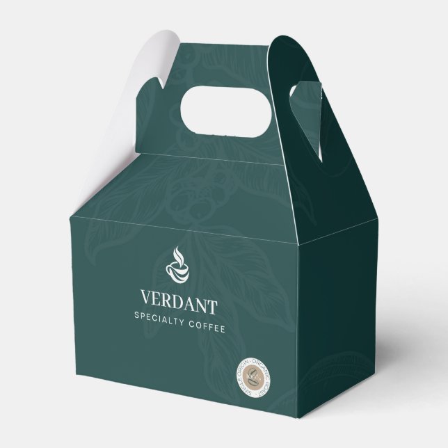 Premium Dark Green Cafe Pastry And Coffee Bean Box (Front Side)