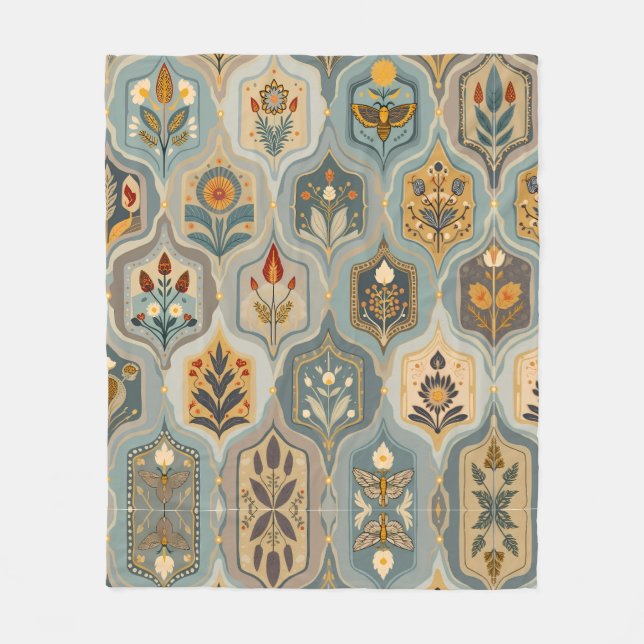 Premium Decorative Floral Mosaic Fleece Blanket (Front)