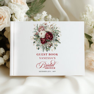 Premium Deep Red Floral Bridal Shower Guest Book