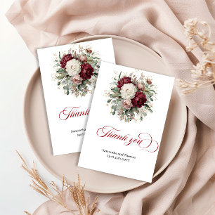 Premium Deep Red Floral Greenery Thank You Card