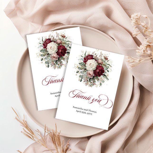 Premium Deep Red Floral Greenery Thank You Card (Premium Deep Red Floral Greenery Thank You Card)