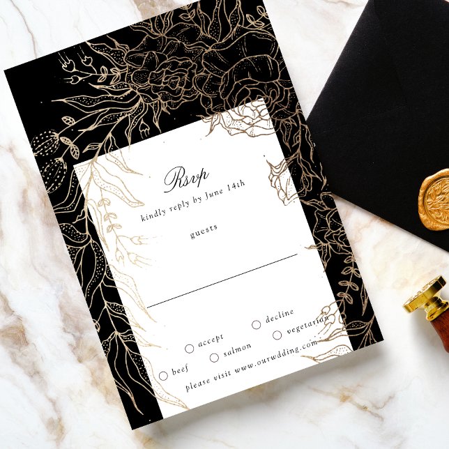 Premium Editable Gold Floral Wreath Wedding RSVP Card (Creator Uploaded)