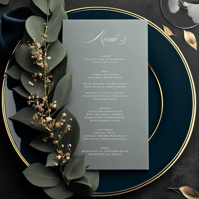 Premium Elegant Calligraphy Grey Green Wedding Menu (Creator Uploaded)