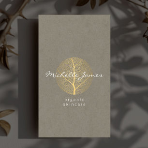 Premium Elegant Gold Leaf Logo on Tan Cardboard Business Card