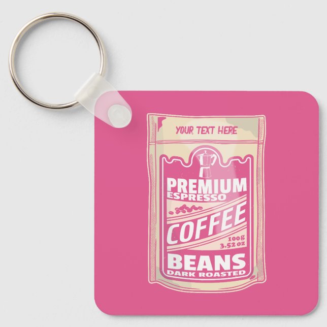 Premium espresso coffee beans pink food pop art key ring (Front)