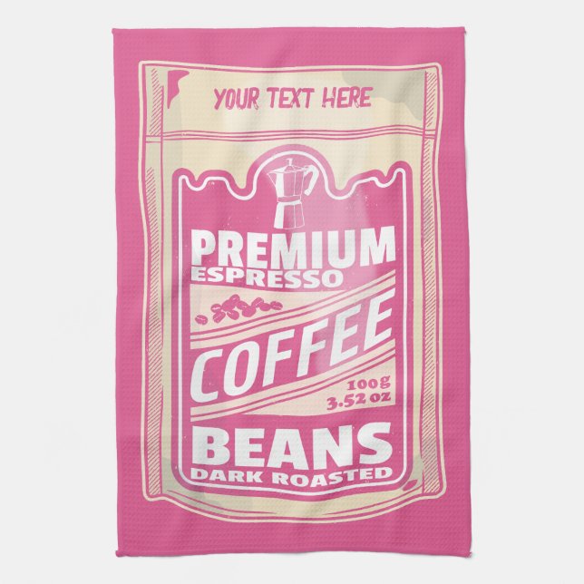 Premium espresso coffee beans pink food pop art tea towel (Vertical)