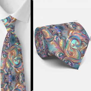 Premium Faux Holographic Opal Paisley Neck Tie