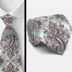 Premium Faux Holographic Opal Paisley Neck Tie