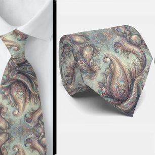 Premium Faux Holographic Opal Paisley Neck Tie