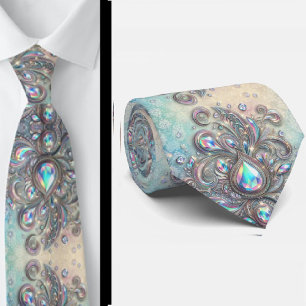 Premium Faux Holographic Opal Paisley Neck Tie