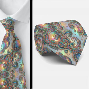 Premium Faux Holographic Opal Paisley Neck Tie