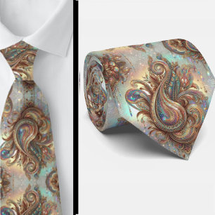 Premium Faux Holographic Opal Paisley Neck Tie