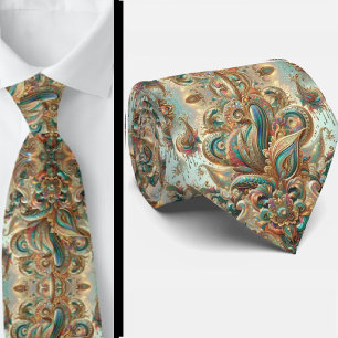 Premium Faux Holographic Opal Paisley Neck Tie