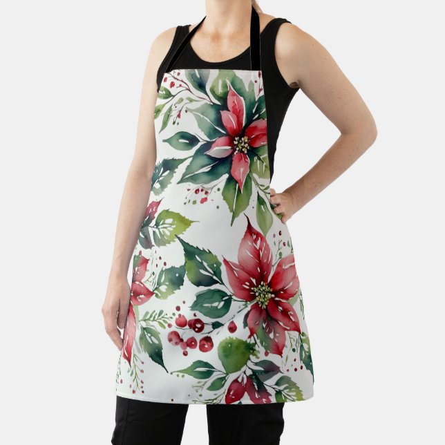 Premium Festive Poinsettia Custom Name Holiday Apron (Insitu)