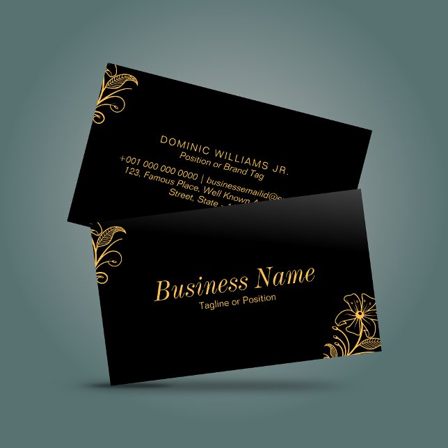 Premium Floral Business Card - Black | DP7 (floral elegant floral flower design premium looking best business card custom template )